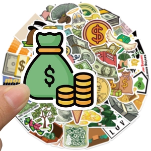 Gros plan sur des autocollants d'argent cartoon étanches avec signes de dollar