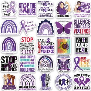 50pcs purple domestic violence awareness stickers for laptop water bottle luggage vinyl