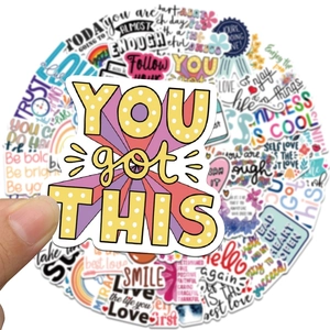 Pack of 52 colorful waterproof inspirational quote stickers for laptops and journals