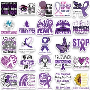 50pcs purple anti-domestic violence waterproof vinyl stickers for laptops and water bottles