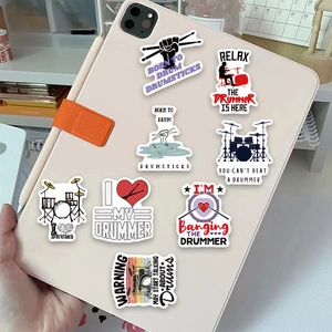 Set van 50 rock drummer stickers voor het versieren van gitaren en laptops