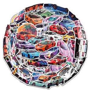 Pack of 50 colorful cartoon sport super car stickers for DIY luggage and laptop decoration