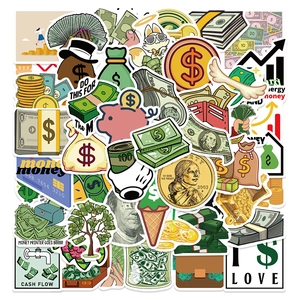 Autocollants en PVC Imperméables Thème Argent pour Ordinateur Bouteille d'Eau Scrapbooking Signe Dollar Graffiti Dessin Animé