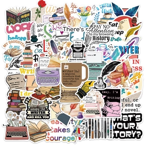 50pcs My Novel Writer stickers featuring vintage typewriters, books and literary quotes