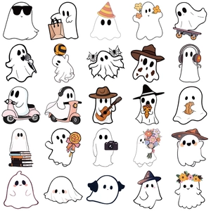Set of 50 cute cartoon ghost stickers with various activities for laptop and planners