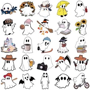 50Pcs set of cute cartoon ghost stickers for laptop journaling and waterproof decoration