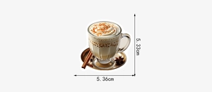 Detailed dimensions of coffee latte sticker with cinnamon sticks and whipped cream top