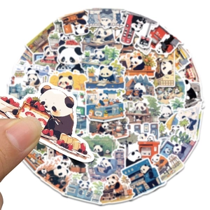 Pack of 50 waterproof cartoon panda stickers featuring daily life doodle illustrations