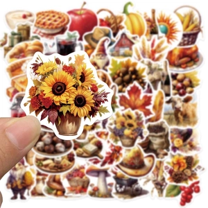 50pcs waterproof Thanksgiving stickers with autumn pumpkin maple leaf and sunflower designs