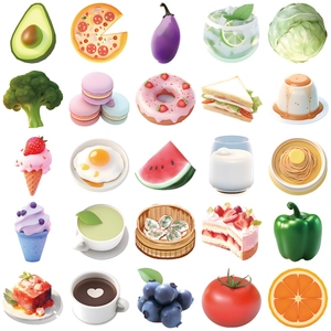 50-piece set of 3D waterproof food stickers for phone cases and laptop decoration