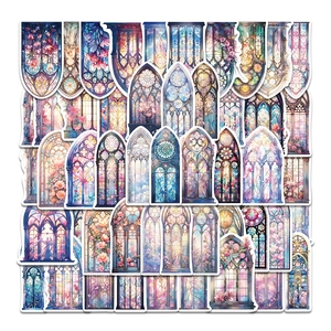 Gothic Stained Glass Window Stickers Waterproof PVC Decorative Decals For Laptop Water Bottle Suitcase DIY Journaling Accessories