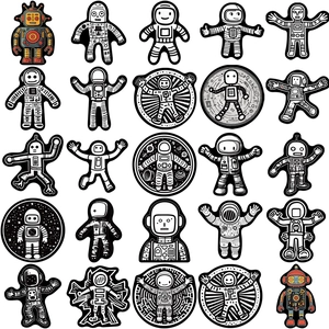 50 pieces of black and white cartoon astronaut and robot stickers for luggage and laptop décor