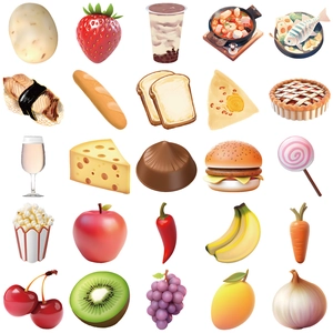 Collection of 50 cute 3D food stickers including fruits and snacks for laptop decoration
