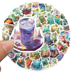50 Creative Cartoon Stickers of Microscopic Cup Worlds for DIY Scrapbooks and Skateboards