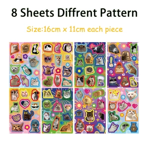 Set of 8 funny cat stickers for DIY scrapbooking and laptop decoration in 16x11cm size