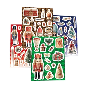 Close-up of vintage Nutcracker collage stickers for DIY scrapbooks and planners