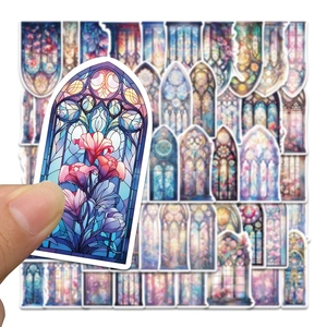 50pcs colorful stained glass church window stickers for laptops and craft journals
