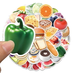 Detailed macro view showing the size of a cute 3D food sticker held by hand