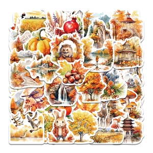 Autumn Harvest Theme Waterproof PVC Stickers For Scrapbooking DIY Laptop Suitcase Decal Cute Animals Maple Leaves