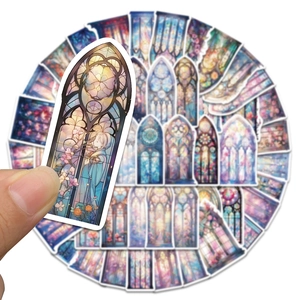 50pcs colorful gothic stained glass church stickers for scrapbooking and suitcases