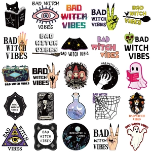 50pcs Bad Witch Vibes stickers featuring black cats and magic elements for laptops