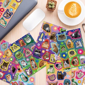 Funny cat meme sticker set for DIY laptop and phone case decoration on desk