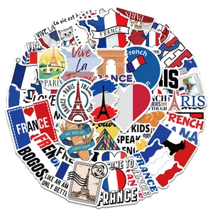 50pcs waterproof France Paris travel stickers featuring Eiffel Tower and French landmarks