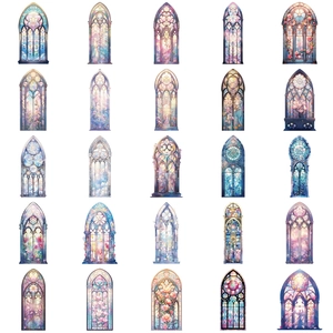 Set of 50 waterproof Gothic stained glass stickers for laptops and journals decoration