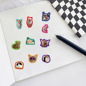 Funny cat stickers set for DIY journals and laptop decor with cute meme designs
