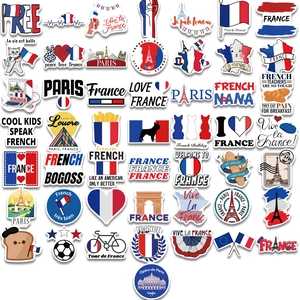 50pcs France travel stickers featuring Eiffel Tower and Paris landmarks for luggage