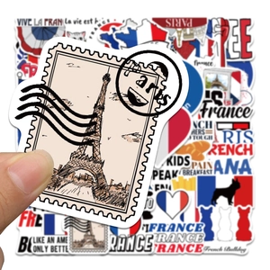 50 pieces of waterproof French travel stickers for luggage and laptops with Eiffel Tower