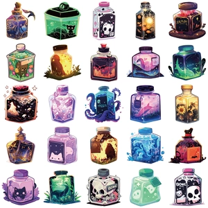 Set of 50 waterproof magic potion bottle stickers with vibrant cosmic and gothic illustrations