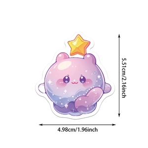 Detailed size chart showing the 5.5cm height of the purple star cartoon sticker decal