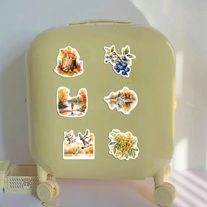 50 pieces of autumn harvest waterproof stickers featuring maple leaves and woodland animals