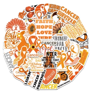 50pcs orange Leukemia Cancer Awareness waterproof stickers set for laptops and DIY decor