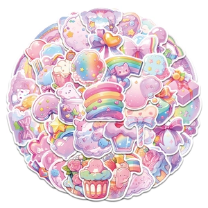 Detail shot of 50 pieces of colorful cartoon dessert stickers in cute kawaii art style