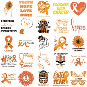 50pcs orange leukemia cancer awareness stickers set with ribbons and butterflies designs