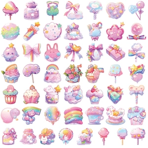 Set of 50 waterproof cartoon candy and dessert stickers in macabre pastel colors