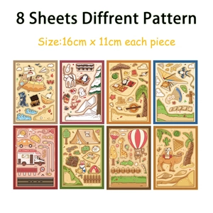 Set of 8 waterproof cartoon animal travel stickers for DIY journals and phone cases
