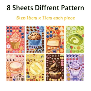 8 sheets of dessert stickers with ice cream and donuts for DIY scrapbooking, 16x11cm