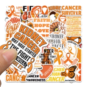 Detailed close-up showing orange ribbon Kidney Cancer Awareness waterproof vinyl stickers