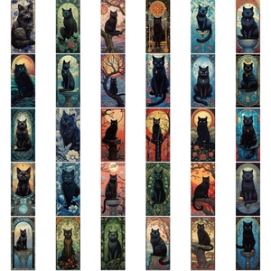 60 autocollants de chat noir imperméables au style mystique art déco pour DIY et bagages