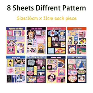Set of 8 Y2K retro cartoon girl stickers for DIY journaling and phone case decoration