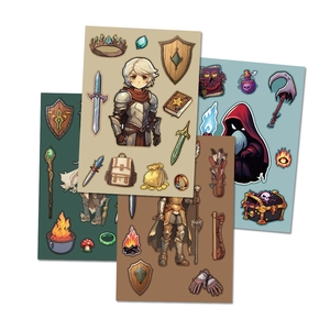 Lot de 4 autocollants cartoon aventurier RPG étanches pour décoration de carnet