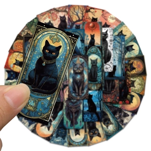 Autocollants chat noir style tarot imperméables pour DIY skateboards et bagages