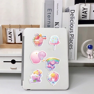 Waterproof cartoon candy dessert stickers on tablet back with macaron colors theme