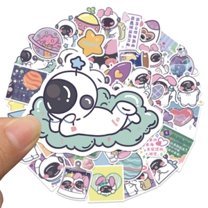 Waterproof cartoon astronaut stickers for water bottles and luggage in purple theme