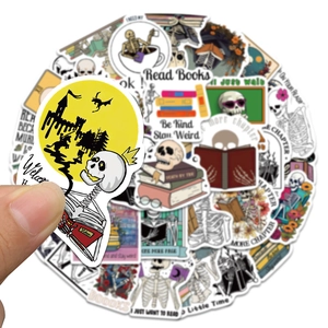 50 stickers PVC étanches thème squelette et lecture pour ordinateurs et guitares
