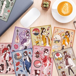 Original Chinese style anime girl stickers for DIY scrapbooking and phone case decor