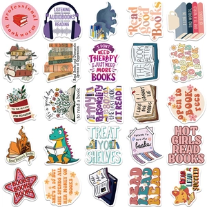 Collection of 50 waterproof reading-themed cartoon stickers for books and laptops